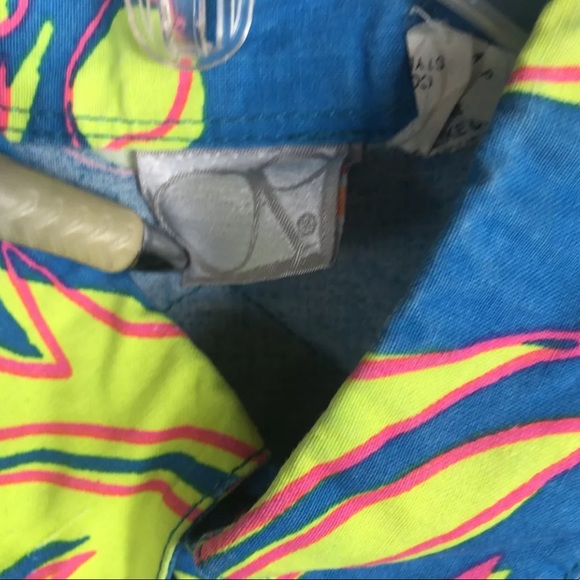 Ocean Pacific OP Vintage Hawaiian Shirt Surf Blue Neon Green Pink - Medium/Large - Picture 5 of 12